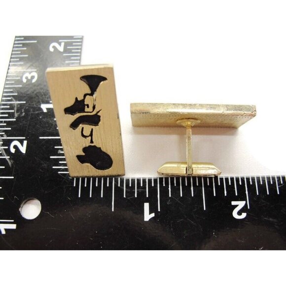 Trumpet Player Rectangle Gold Tone & Black Cufflinks Tux Shirt Suit Vintage - Picture 6 of 10
